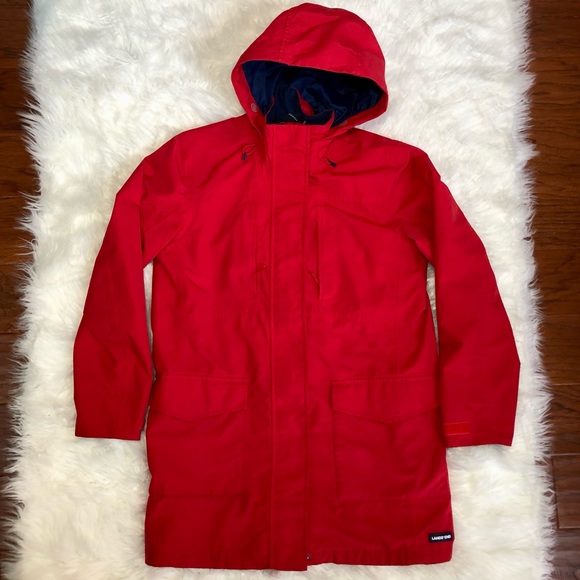 Lands' End Jackets & Blazers - Land’s End Red Hooded Long Trench Style Squall Waterproof Parka Coat Size S